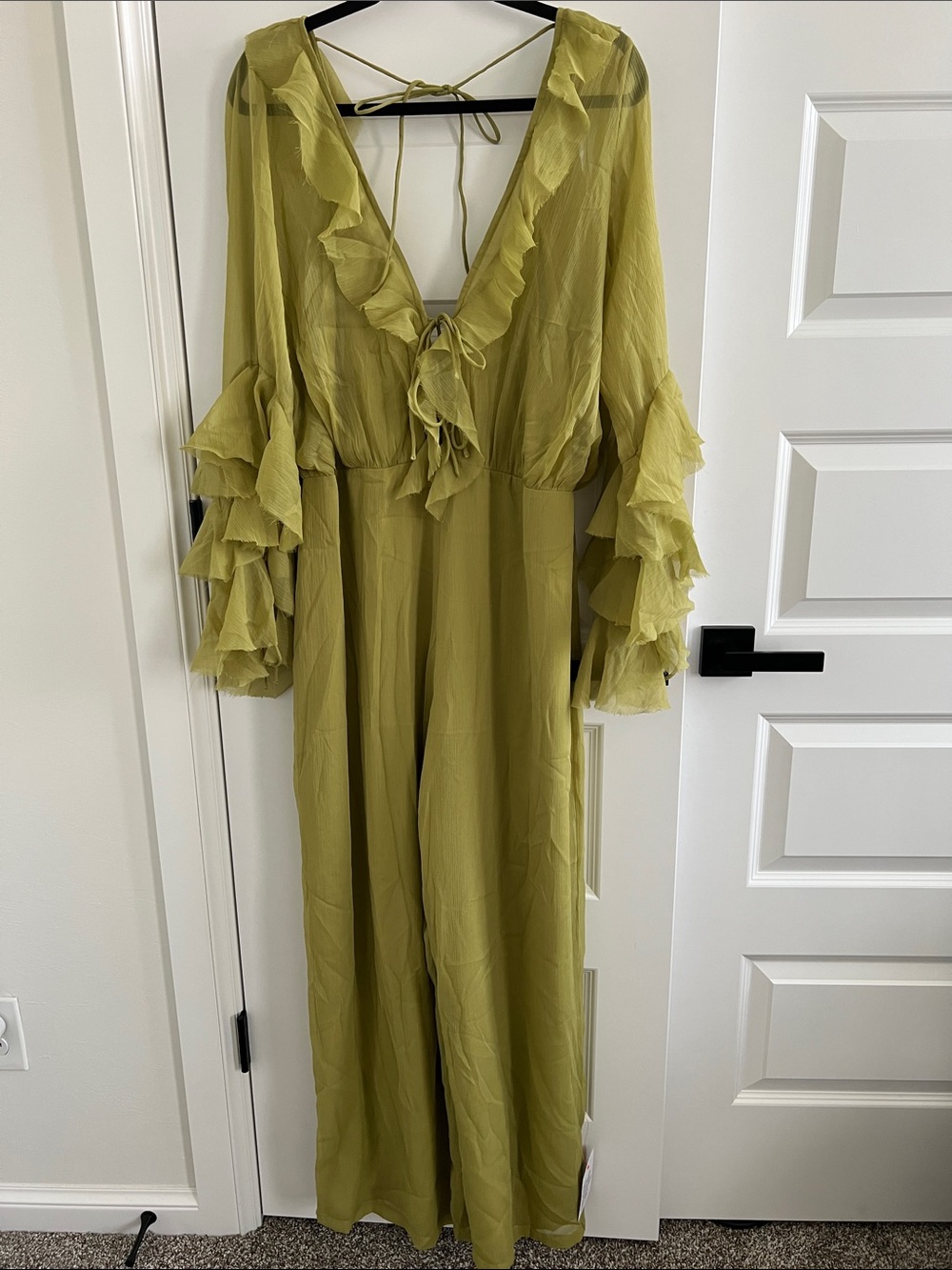 ASOS Olive Green Backless Ruffle Jumpsuit